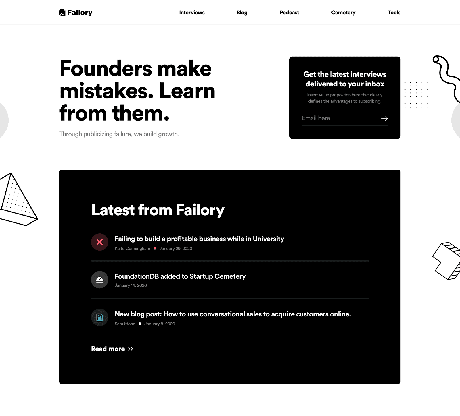 Failory's re-designed website