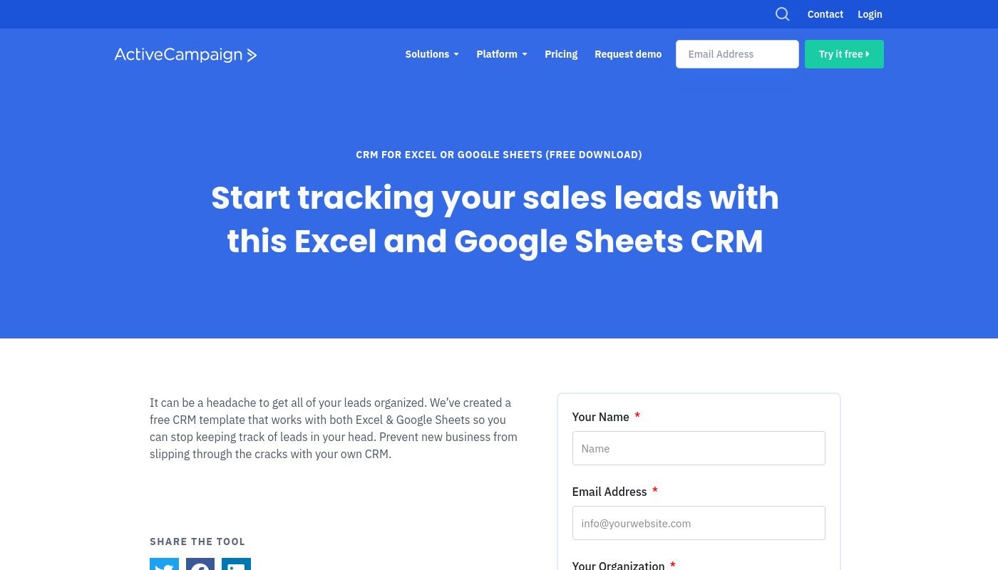 CRM template by ActiveCampaign