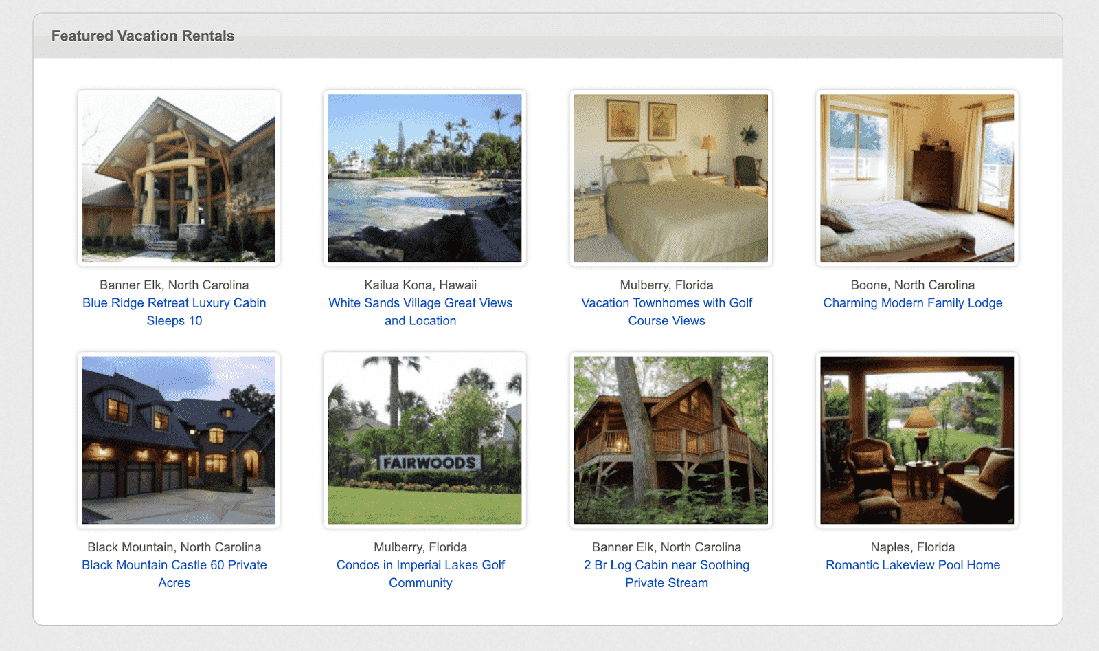 Vacation Bird Featured Rentals