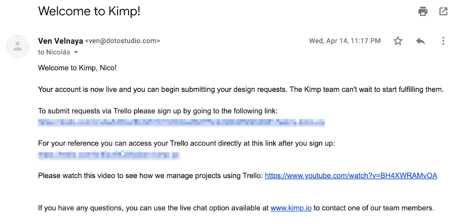 Kimp Welcome Email