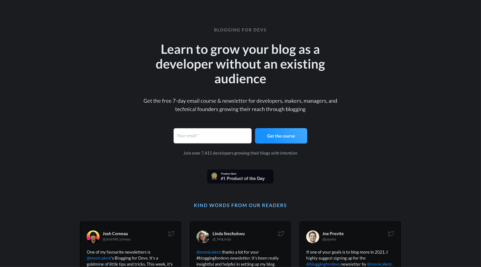 Blogging for Devs Landing Page