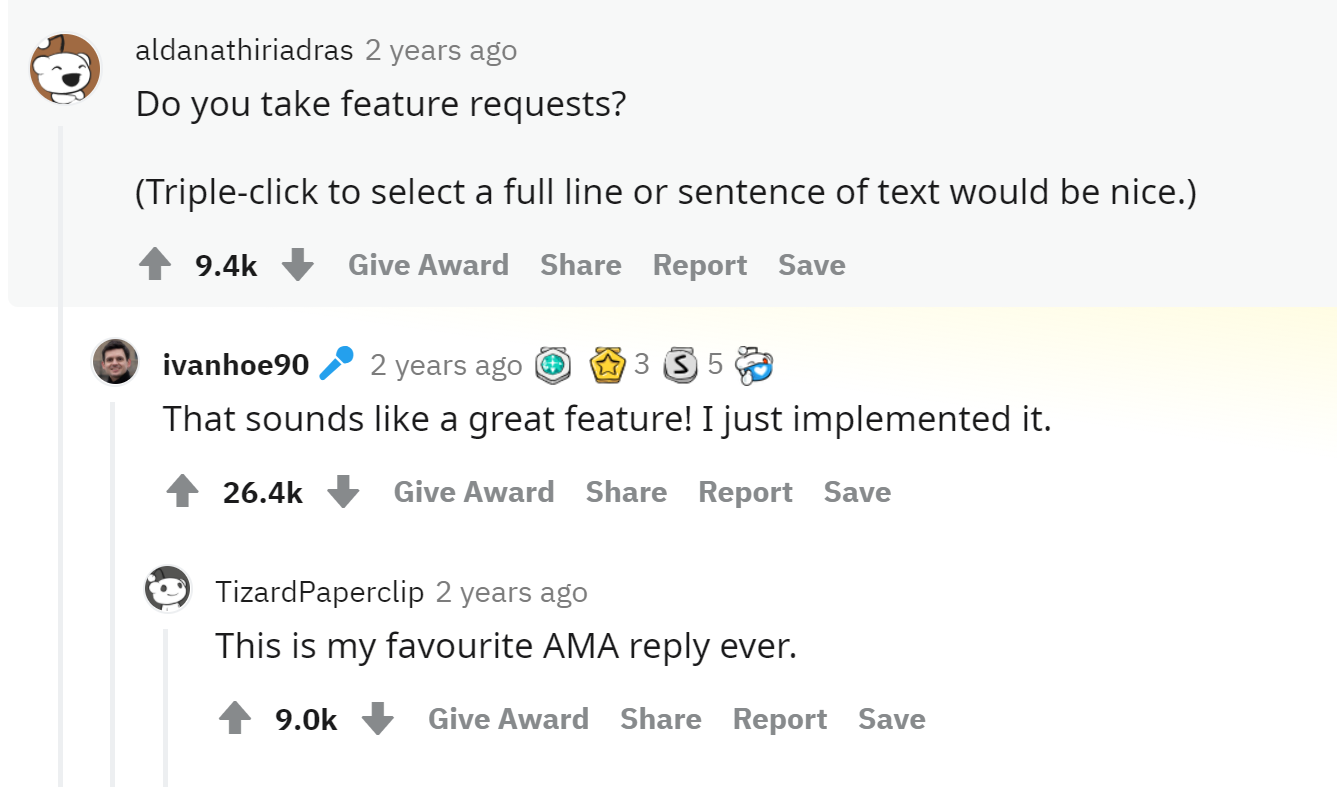 Ivan's AMA Feature Reply