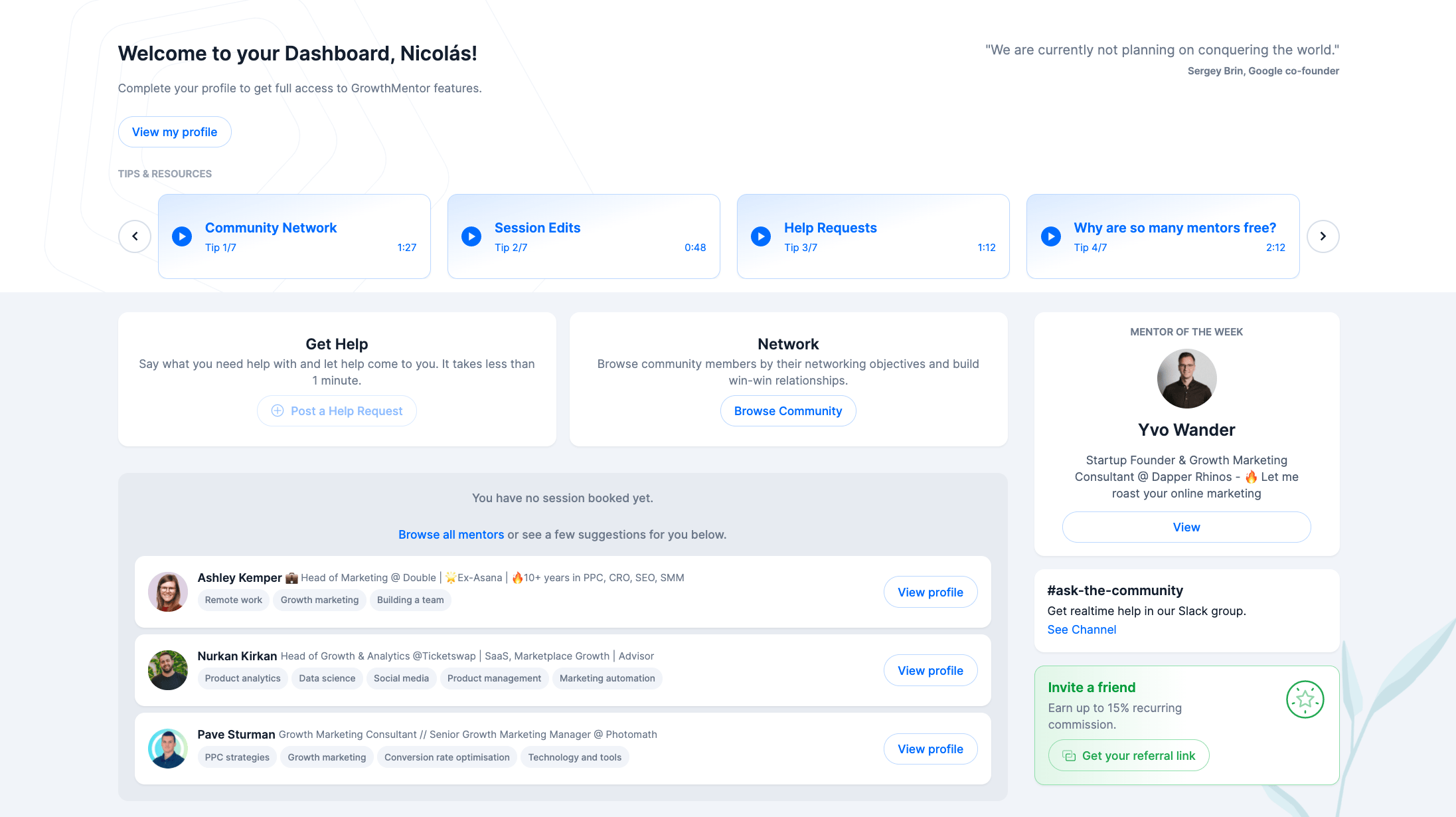 GrowthMentor's Dashboard