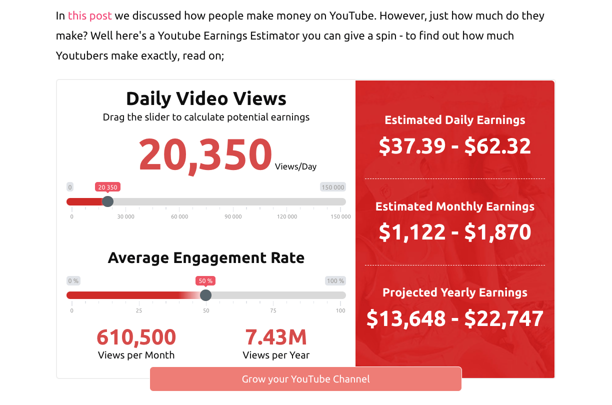 How Much Youtubers Make calculator