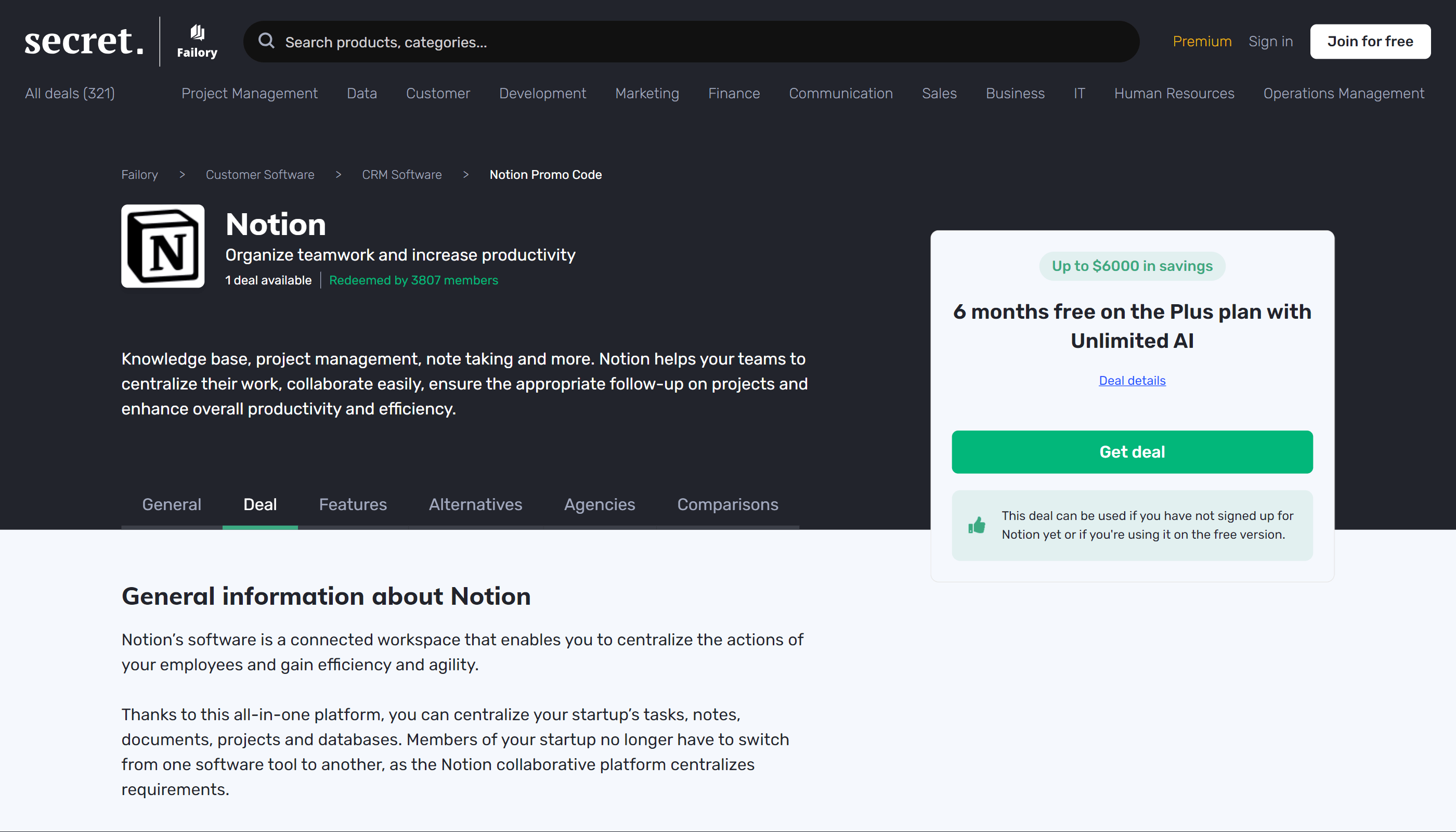 Notion deal: Failory